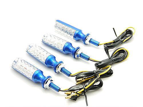 4 pcs motorcycle blue universal 12 led turn signal indicator blinker light amber