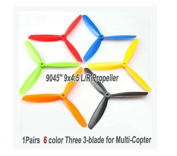 1 pairs 3- blade 9045" 9x4.5 l/r cw ccw propeller for multi-copter quad