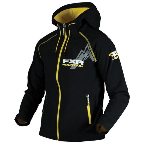 Fxr youth kids highland soft-shell jacket hoodie-black/yellow-6 -10- 12- 14 -new