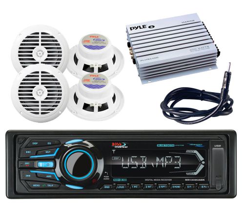 Marine usb ipod aux bluetooth radio,4 white 6.5&#034; speakers,antenna,400w amplifier