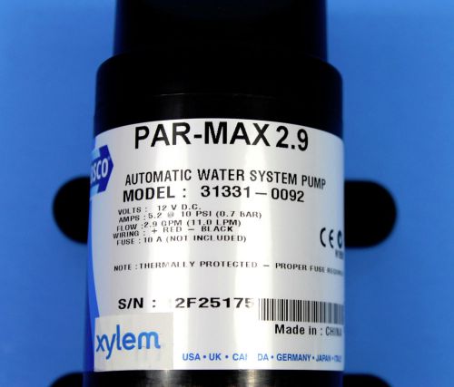 Jabsco par-max 2.9 gpm, 12v, parmax, water rinse pump for toilet marine rv cabin