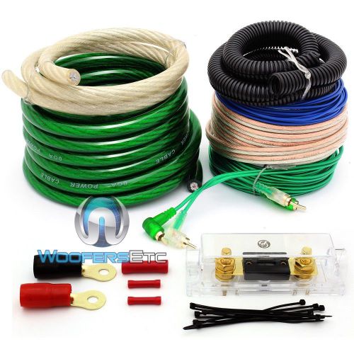 Ak013g 0 gauge green 5000w complete power ground rca anl fuse amplifier wire kit
