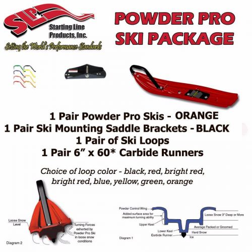 Arctic cat slp powder pro ski package - orange skis, mounts, loops &amp; 6&#034; carbides