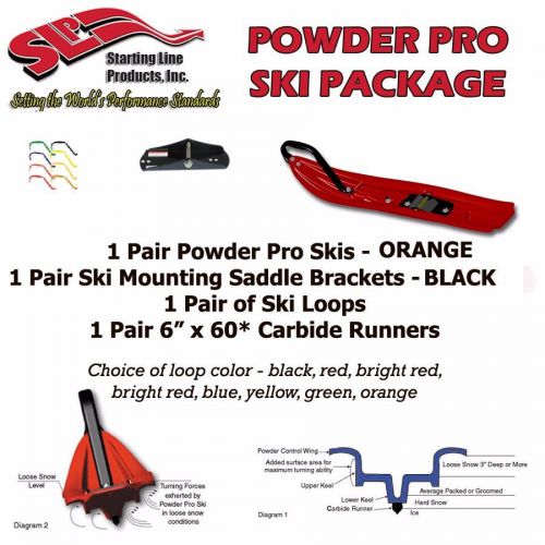Arctic cat slp powder pro ski package - orange skis, mounts, loops &amp; 6" carbides