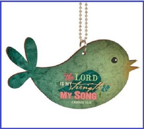 Car rear view mirror ornament &#034;the lord is my strength&#034;  bird shaped new