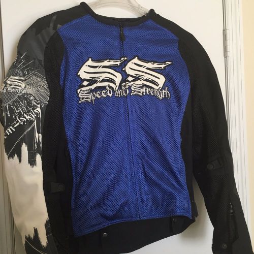 Speed and strength motorcycle jacket hang 'em high size medium blue