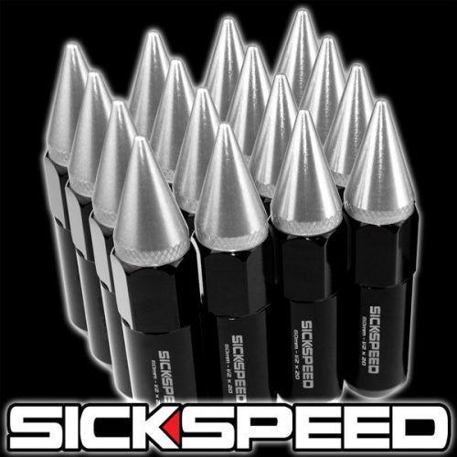 16 black/polished spiked 60mm aluminum extended tuner lug nuts wheel 1/2x20 l30