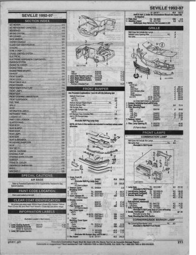 Parts list crash sheets cadillac seville 92-97