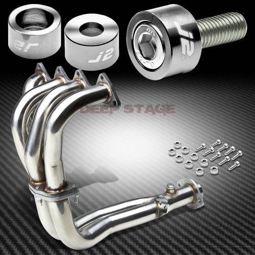 J2 for 94-01 db/dc exhaust manifold 4-2-1 race header+silver washer cup bolts
