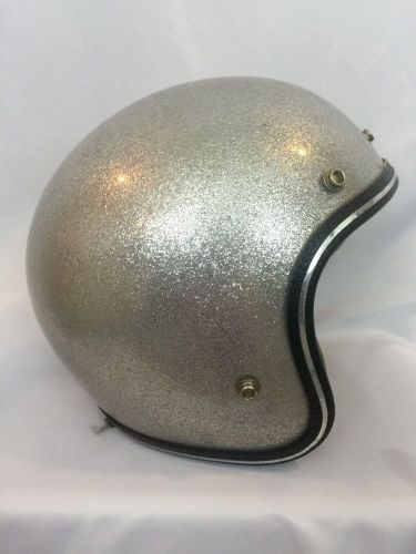 Vintage 70s silver metal flake motorcycle helmet