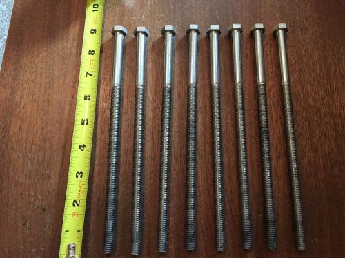 Lot of 8 the s30400 stainless steel bolts 3/8" - 16  x 8-1/2" long marine grade