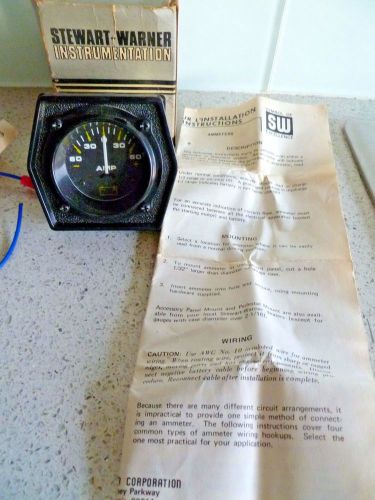 Stewart warner ammeter gauge:  82310:  60-0-60 amps:  light:  black face