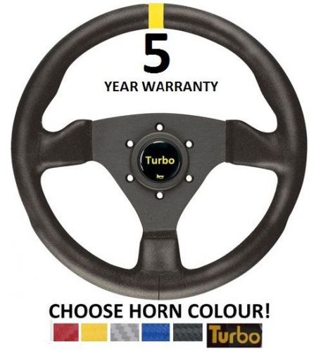 Leather rally drifting sports black steering wheel free carbon fibre horn new