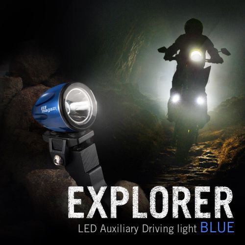 Motorcycle 1.6&#034; round auxiliary white led light mini spot beam blue housing x1
