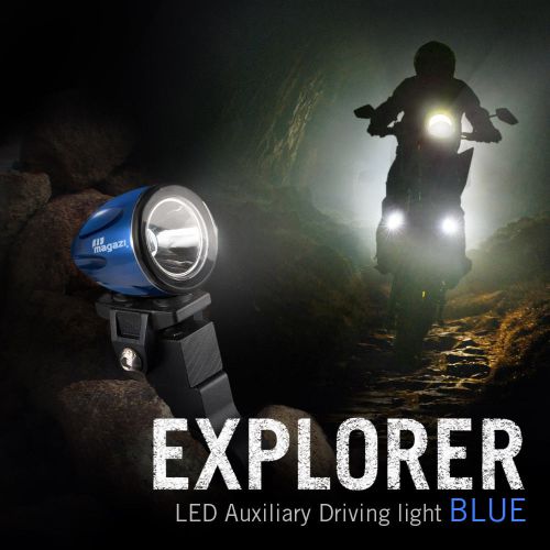 Motorcycle 1.6" round auxiliary white led light mini spot beam blue housing x1