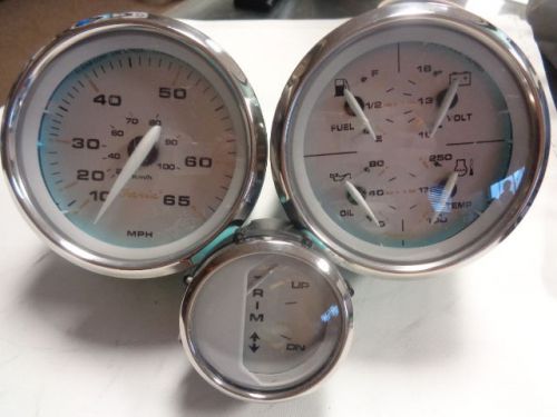 Faria gauge set ( 3 ) gray face silver bezel trim / mph / fuel / oil / trim / te