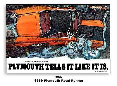 1969 plymouth road runner tells it like it is ad poster 24x36 art 440 426 hemi
