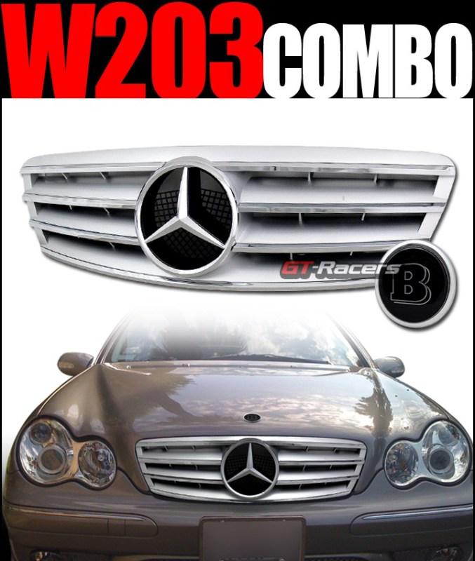 Silver amg style front grill grille w/b hood emblem 2001-2007 benz w203 c-class