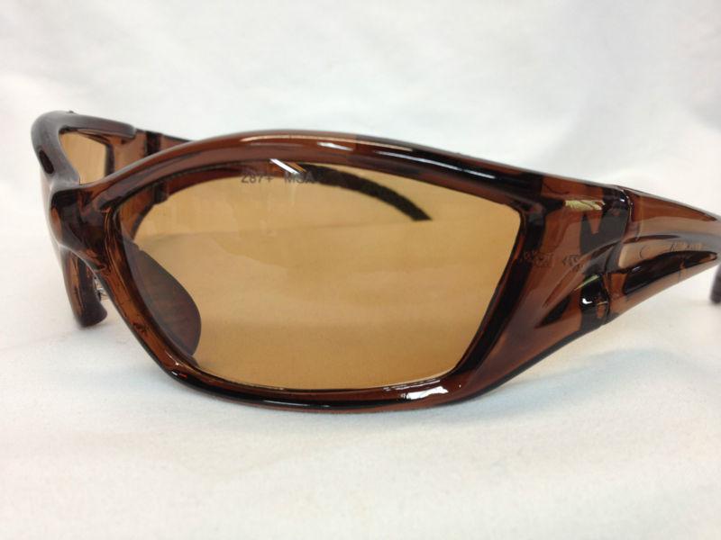 New safety goggles polycarb z87 msa brn/grn moto harley rider eyeglasses raquetb