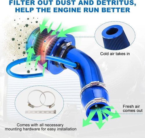 3" Air Induction Kit Cold Air Filter Kit Aluminium Pipe Car Racing Engine BLUE, US $, image 5