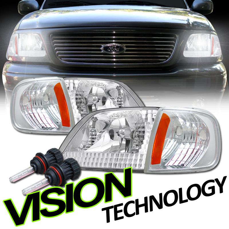 9007 bi-xenon hid+chrome head lights+turn signal corner lamps w/ amber reflector