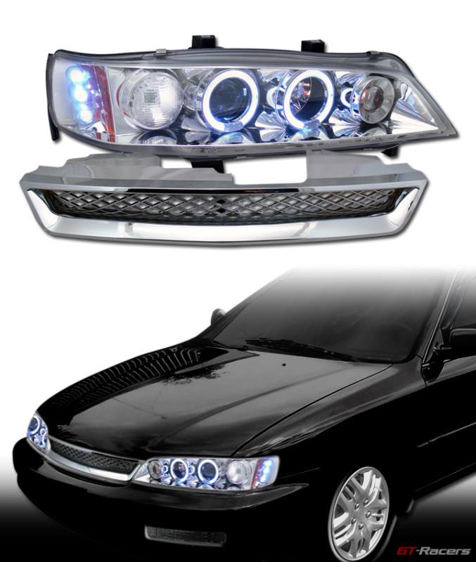 Chrome halo led projector head lights signal+t-r mesh grill grille 94-97 accord