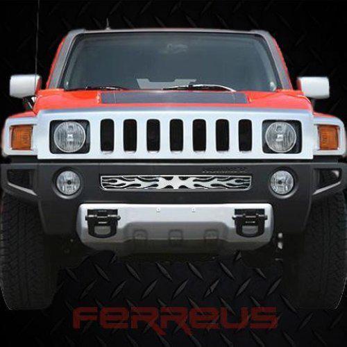 Hummer h3 05-09 vertical flame polished stainless truck grill insert add-on trim