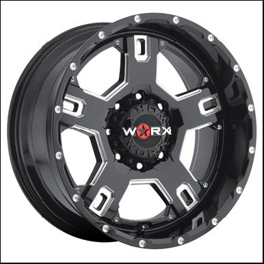 20x9 worx havoc 802 5,6,8 lug 4 new black/mill wheels rims free caps lugs stems