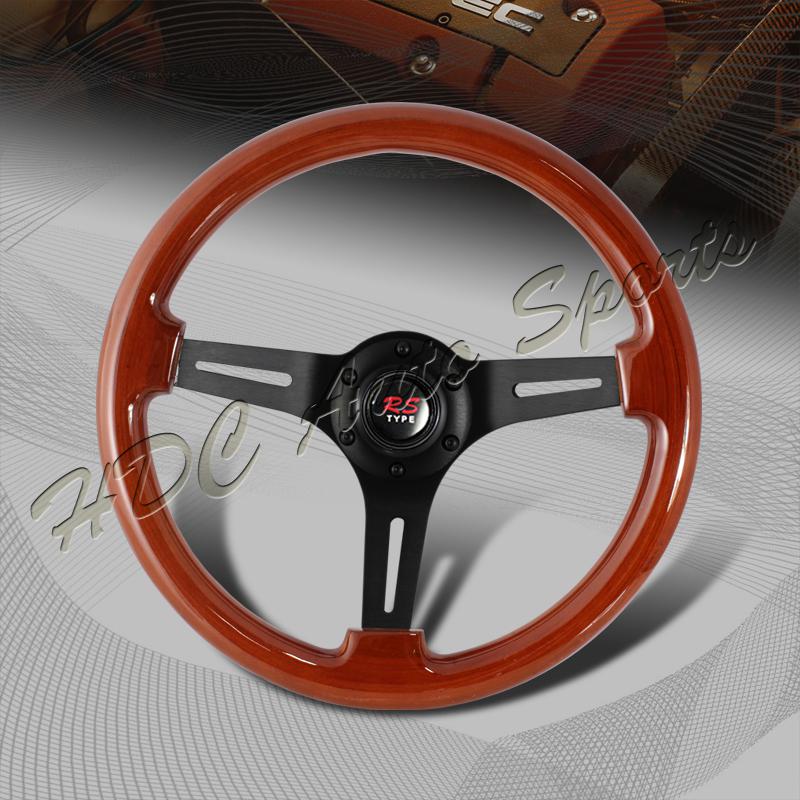Universal 345mm 6 hole bolt classic wood grain style deep dish steering wheel