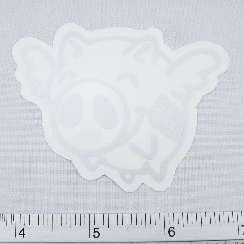 Cute pig flying car sticker decals non reflective 2.5x3.25" silver 