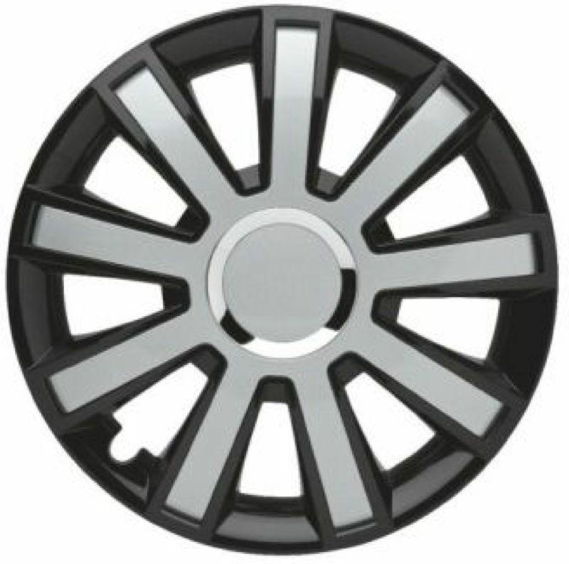 Set of 4 new european plastic wheel covers for 16" steel wheels - black & silver