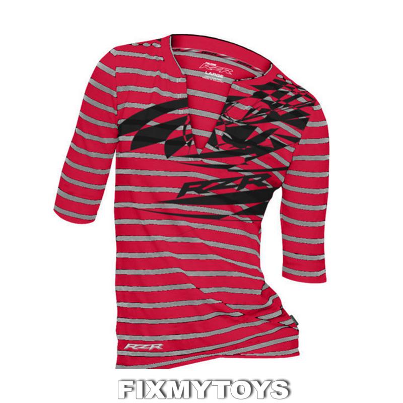 Oem polaris rzr womens red & black 3/4 t-shirt with v-neck sizes s-3x