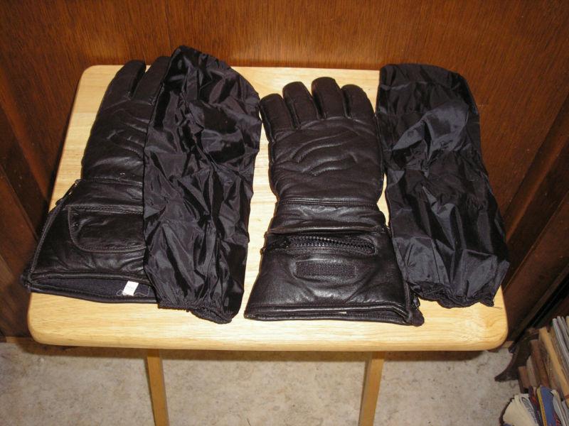 Black leather motorcycle or snow mobile insulated riding gloves