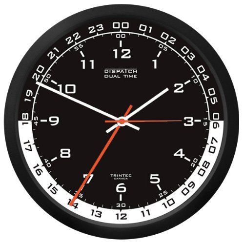 Trintec zulu clock 12 &amp; 24 hour dual time utc military  10&#034;