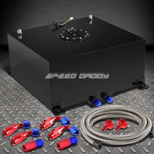 15.5 gallon black aluminum fuel cell tank+cap+level sender+steel fuel line kit