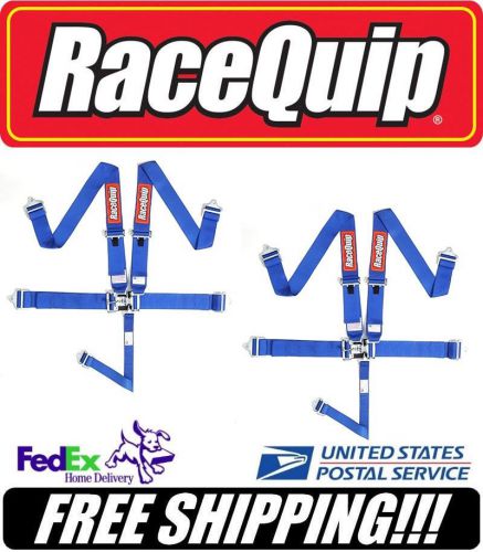Pair (2) racequip sfi 5pt blue latch &amp; link racing safety harnesses #711021