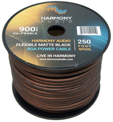 Harmony audio ha-pw8blk car 8ga flexible matte black power wire - 250ft spool