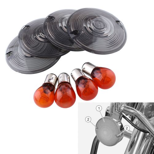 4x kit for harley 82mm deuce smoked gray turn rounded lights lens amber bulbs