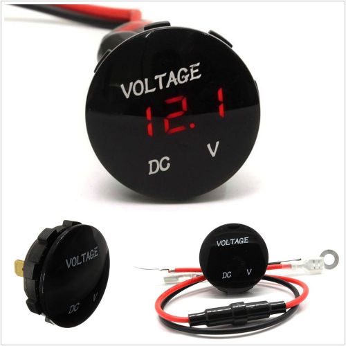 Black shell red led 12v autos motorcycle round panel digital voltmeter display