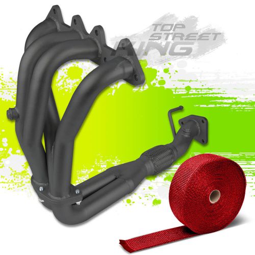 Black coated exhaust header for 98-02 accord f23 2.3l sohc+red heat wrap