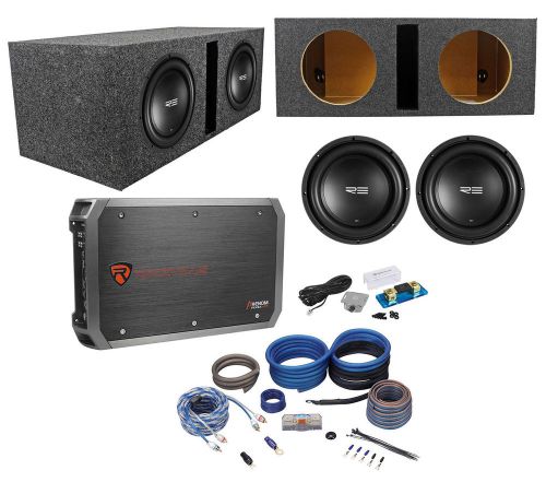 2) new re audio scx10d4 v2 10&#034; 900w subwoofers+vented box+mono amplifier+amp kit