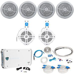 (4) rockville rmc80s 8&#034; 1600w marine boat speakers+(2) wakeboards+amp+wire kit