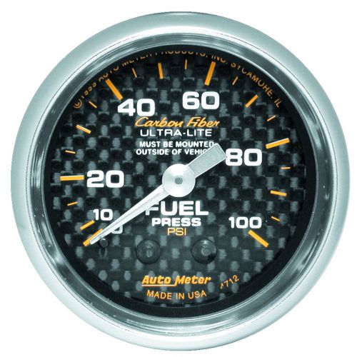 Auto meter 4712 fuel pressure gauge 2&#034;, 0-100 psi mechcanical, carbon f