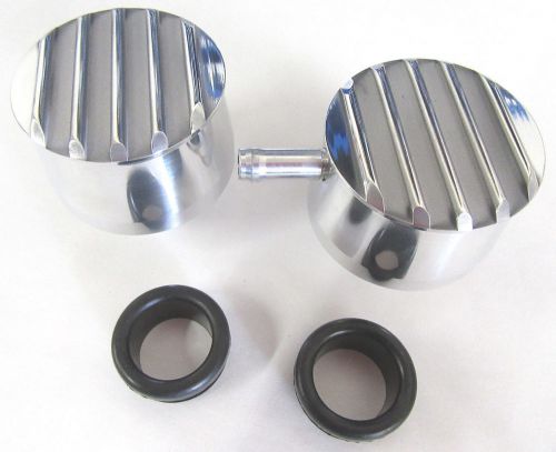 Polished round finned aluminum pcv valve &amp; valve cover breather pair rat rod v8