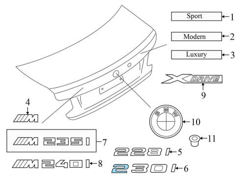 2017-2021 bmw 230i xdrive coupe f22 2.0l - trunk emblem / badge (230i) 7423376