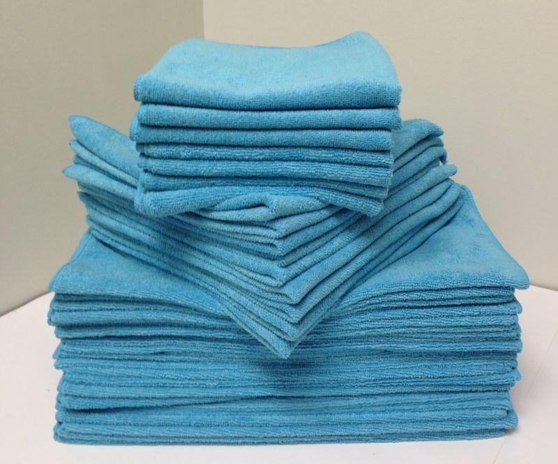 24 blue 16"x16" microfiber cleaning cloths detailing polishing towels rags 300g