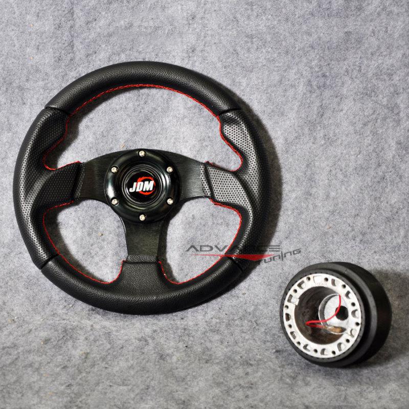 Sell 280mm Steering Wheel Black PVC Carbon Look Red Stitch + Hub