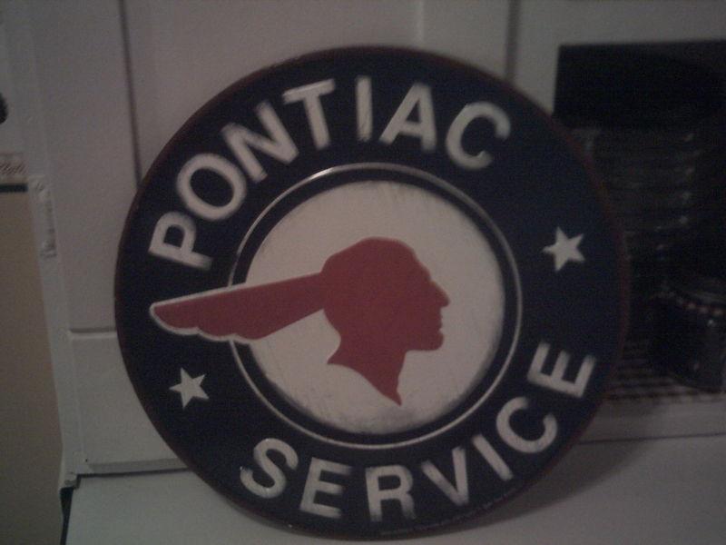 Pontiac service logo indian  head sign embossed metal garage shop
