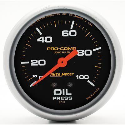 Autometer pro-comp mechanical oil pressure gauge 2 5/8" dia black face 5421