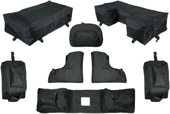 Raider 8 pc atv luggage bag kit-rack packs-handlebar-fender-tank-gauntlet gloves
